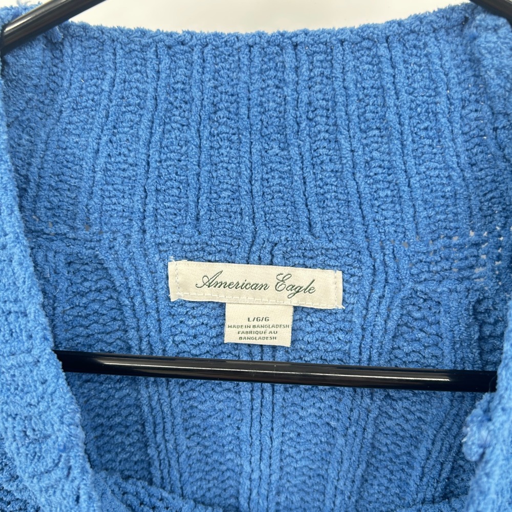 Cropped Ribbed Knit Sweater L Blue American Eagle Y2K Cozy Indie Everyday Cozy - Picture 2 of 7